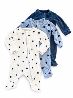 wonder nation Baby Footed One-Pieces 3 pack, Blue and White 2 Way Zipper